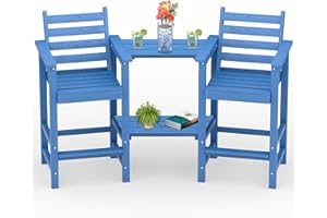 PLUUV Tall Adirondack Chairs Set of 2, All Weather HDPE Poly Bar Height Balcony Adirondack Chair with Removable Double Connecting Trays, Outdoor Adirondack Barstools for Deck, Patio, Yard, Pool, Lawn