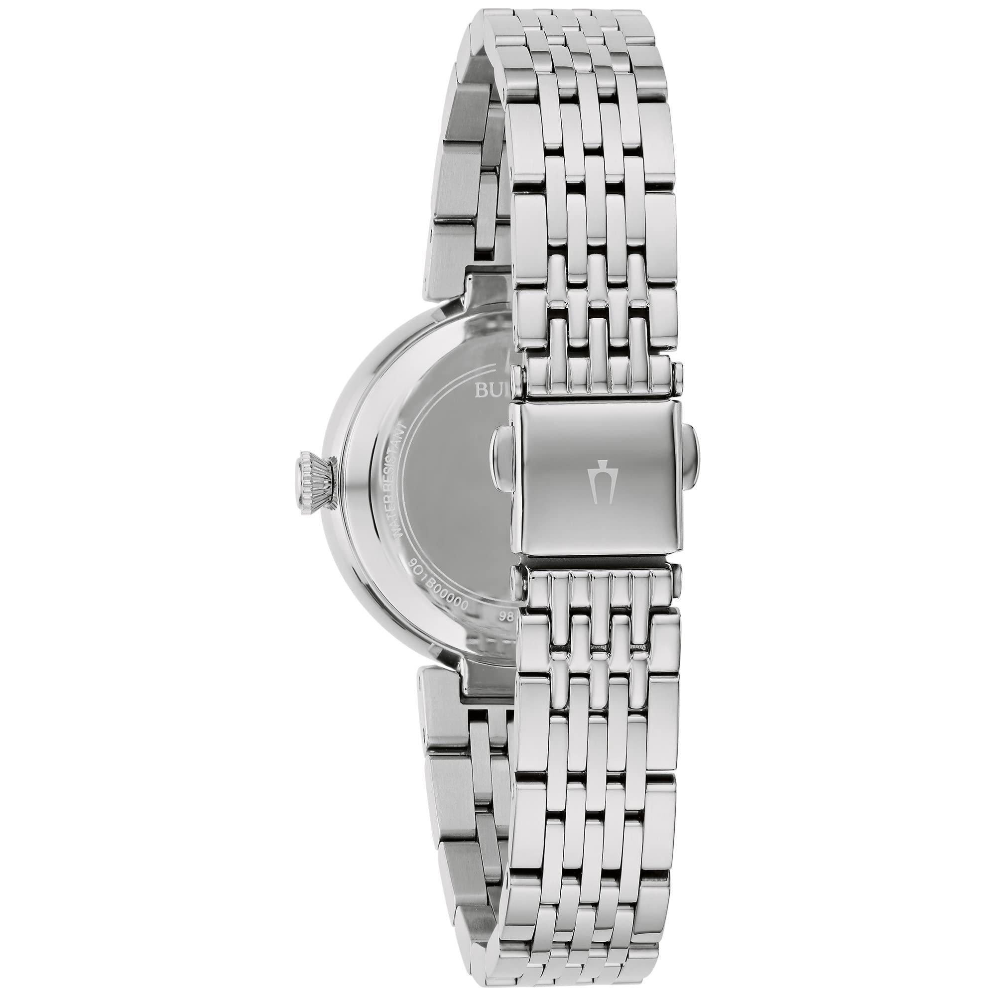 Bulova Ladies' Classic Crystal Stainless Steel 3-Hand Quartz Watch, White Mother-of-Pearl Dial