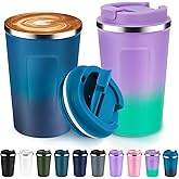 Volhoply 12 oz Double Wall Insulated Vacuum Travel Coffee Mugs with Flip Lid Bulk 2 Pack,Reusable Stainless Steel Leak Proof Coffee Cup,Portable Cafe Thermal Tumbler for Hot & Cold Drinks(Mix,2 Set)