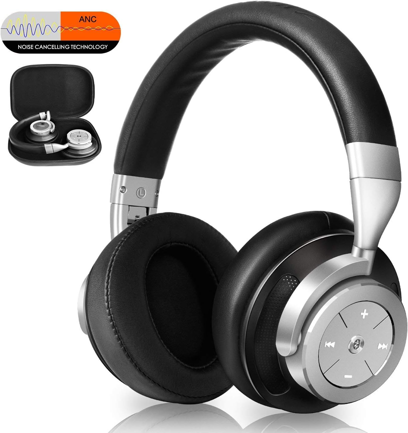 KAMTRON Bluetooth Noise Cancelling Headphones Wireless - Overear Headset with HiFi Stereo Sound and Deep Bass, with Mic and Foldable, Compatible with phones, PC, Gaming and TV for Air Travel(sliver)