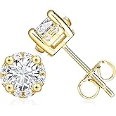BYBAIZ Gold Stud Earrings for Women 14K Gold Earrings Round Gold Earrings studs Radiant Cubic Zirconia Earrings Studs Lightweight Diamond Earrings Studs 7mm