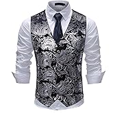 Cloudstyle Mens Print Dress Vest Slim Fit Single Breasted Button Down Formal Waistcoat