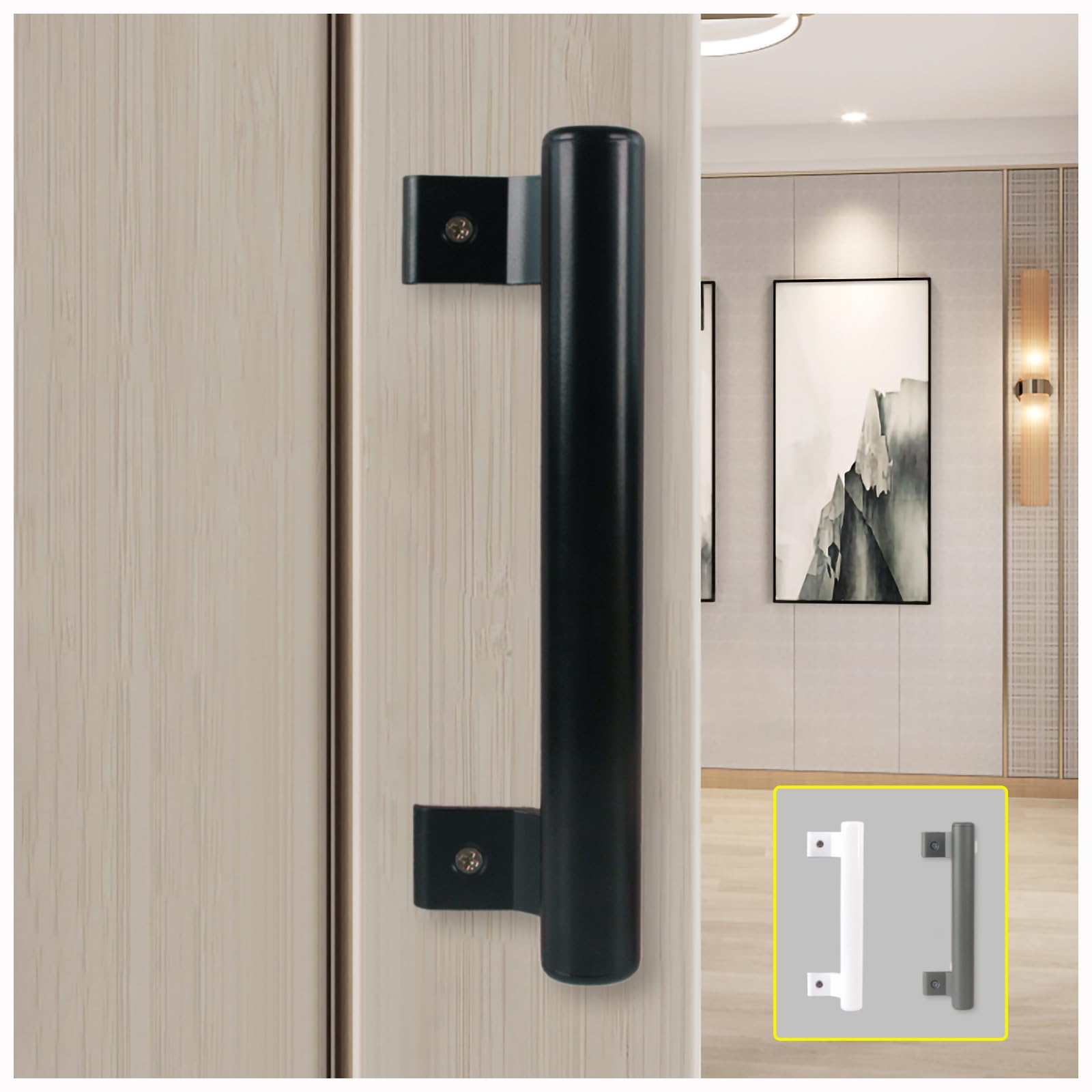 KAFENDA 8 inches Aluminum Alloy Sliding Door Handle, Black, Modern Style, Ambidextrous, Rust Resistant, Painted Finish, Suitable for Most Doors, Indoor and Outdoor Use