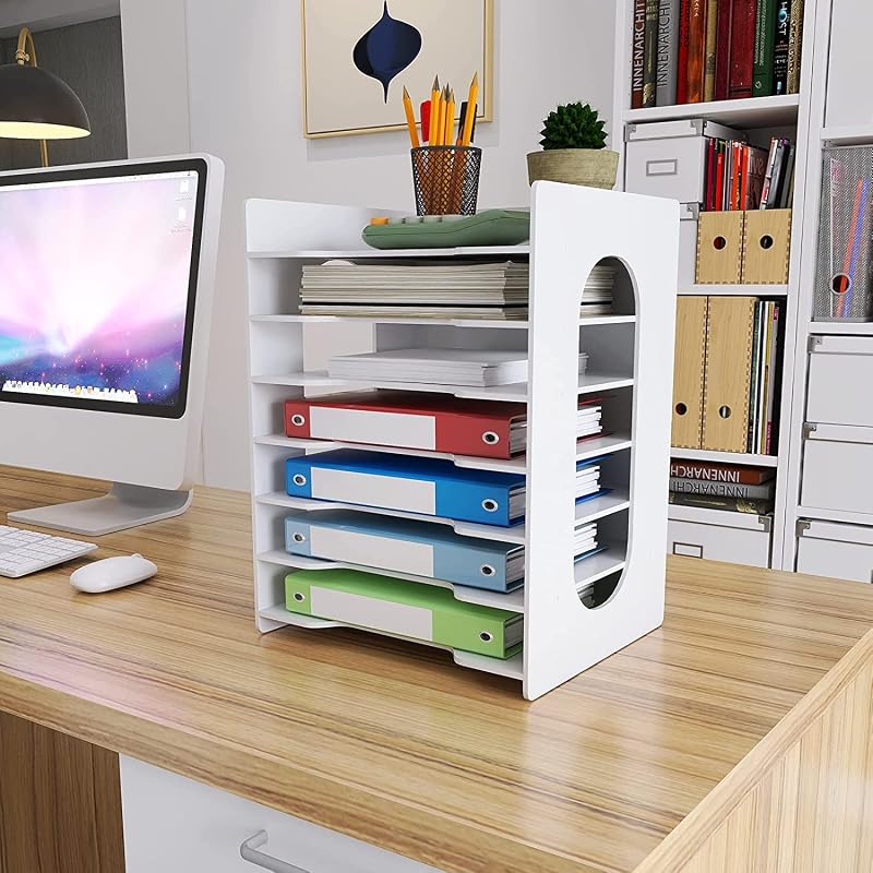 PUNCIA 7 Tiers Paper Tray A4 Desk Organizer White Filing Holder Office