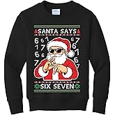 wild custom apparel Santa Says Six Seven 67 6 7 Kids Youth Boys Girls Funny Ugly Christmas Sweater Crewneck Sweatshirt