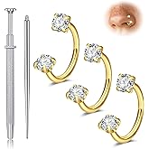 MODRSA 20g Nose Rings Hoops Nose Studs for Women Surgical Steel Hypoallergenic 20 Gauge Nostril Piercing Jewelry L Shape Crokscrew Silver Rose Gold Black Hoop Nostril Rings for Men