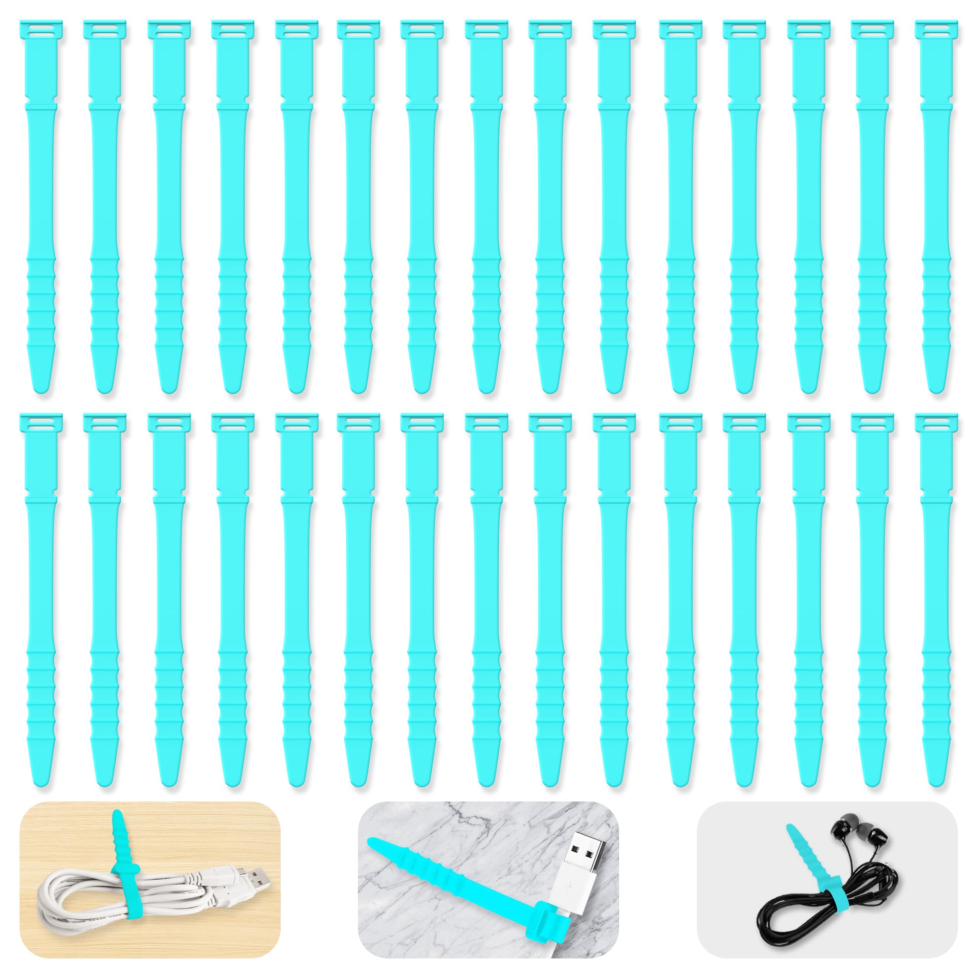 Silicone Zip Ties, 4.5" Reusable Zip Ties, 30pcs Rubber Cable Ties Straps for Wire Management, Elastic Cable Organizer for Home Office Table Desk Cord Ties(11.3cm, 30pcs, Green)