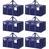 6 Pack Extra Heavy Duty Large Moving Bags with Strong Zipper & Comfortable Handles, Sturdy & Durable Clothes Storage Bags Totes Bins, Blue Packing Moving Boxes for College Supplies, Dark Blue