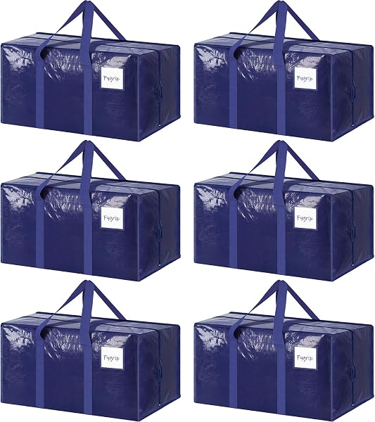 6 Pack Extra Heavy Duty Large Moving Bags with Strong Zipper & Comfortable Handles, Sturdy & Durable Clothes Storage Bags Tot