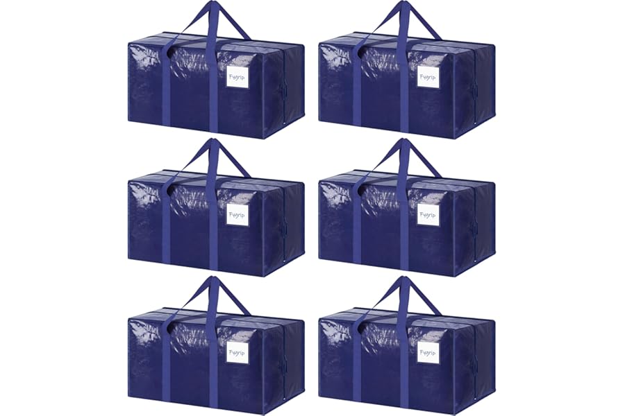6 Pack Extra Heavy Duty Large Moving Bags with Strong Zipper & Comfortable Handles, Sturdy & Durable Clothes Storage Bags Tot