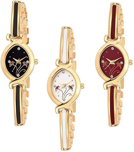 SS Collection Analogur Red-Gold and White and Black-Gold Dial Bangle Combo Women's Watch