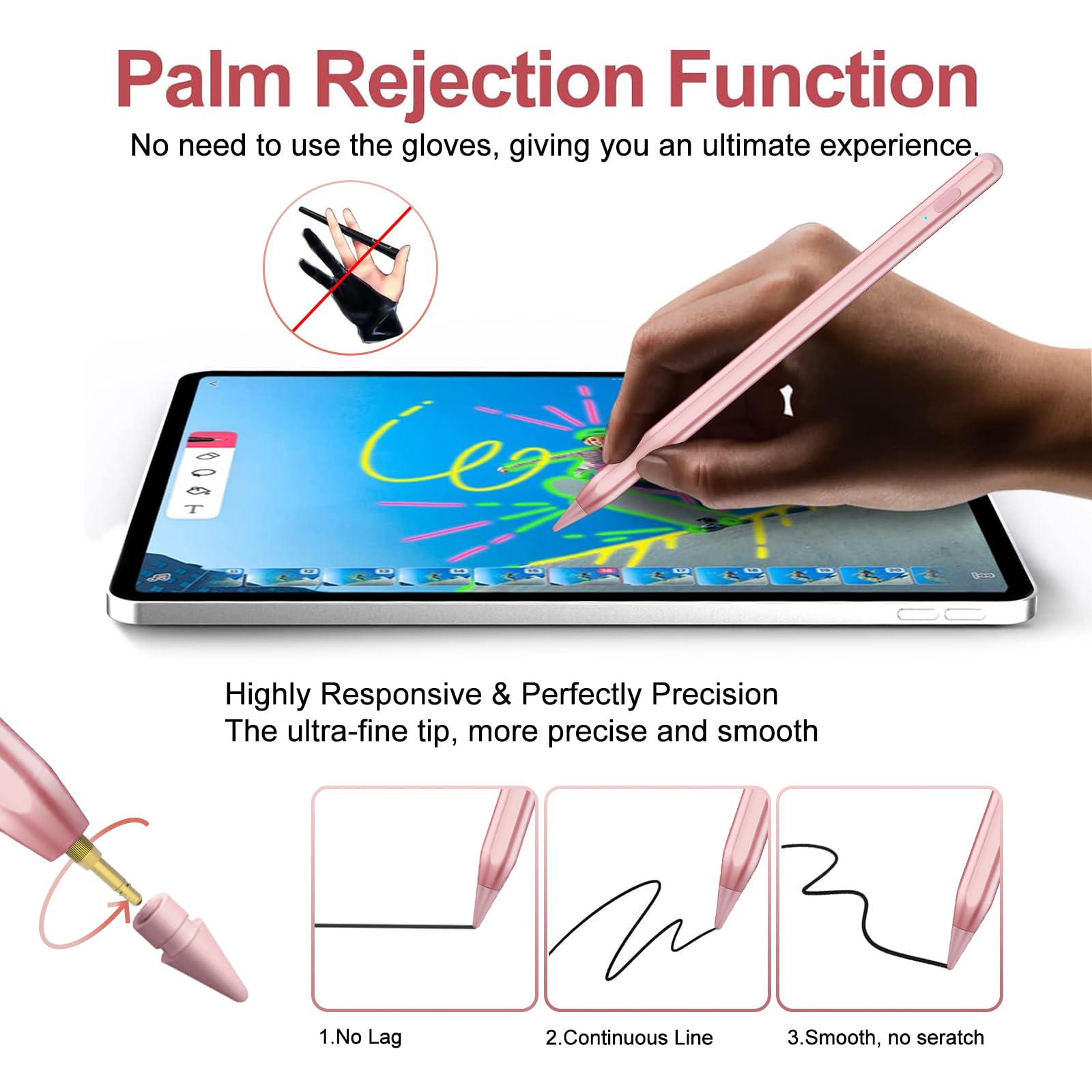 Stylus Pen for iPad 2018-2025 with Palm Rejection, Apple Pencil for Pad11th/10th/9th/8th/7th/6th Gen, iPad Pro 11/12.9 inch, New iPad Air 2025 11&13-inch(M3/2) /5th/4th/3th Gen, iPad mini 6th/5th