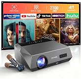 4K Smart Movie Karaoke Projector with Wireless Mics, 2 HDMI, Ethernet Port | NFC Screen Cast, Apps Streaming, True 2300ANSI, Auto Focus/Keystone, WiFi, Bluetooth,Ceiling for Presentation, Church, Party