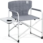 EVER ADVANCED Kids Directors Chair with Side Table, Padded Kids Folding Camping Chair Outdoor with Safety Lock, Lightweight Portable Camp Chairs for Beach, Balcony, Patio, Supports 150lbs, Grey