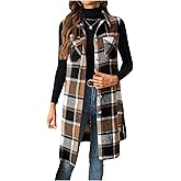 GORGLITTER Women's Plaid Vest Fleece Collar Neck Sleeveless Blazer Jacket Outwear