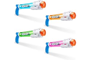 XSHOT Water Warfare Small Tube Soaker (4 Pack) by ZURU Super Soaking Pump Action, Pool Party Pack, Fills up to 380ml, Shoots up to 8 Meters, for Boys, Girls, Children