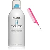short Comb + R𝐮𝐬k MOUSSE Maximum Volume & Control Hair Foam Aerosol Whip Hair Product (w/SIeekshop Pink Comb) (Mousse - Vol