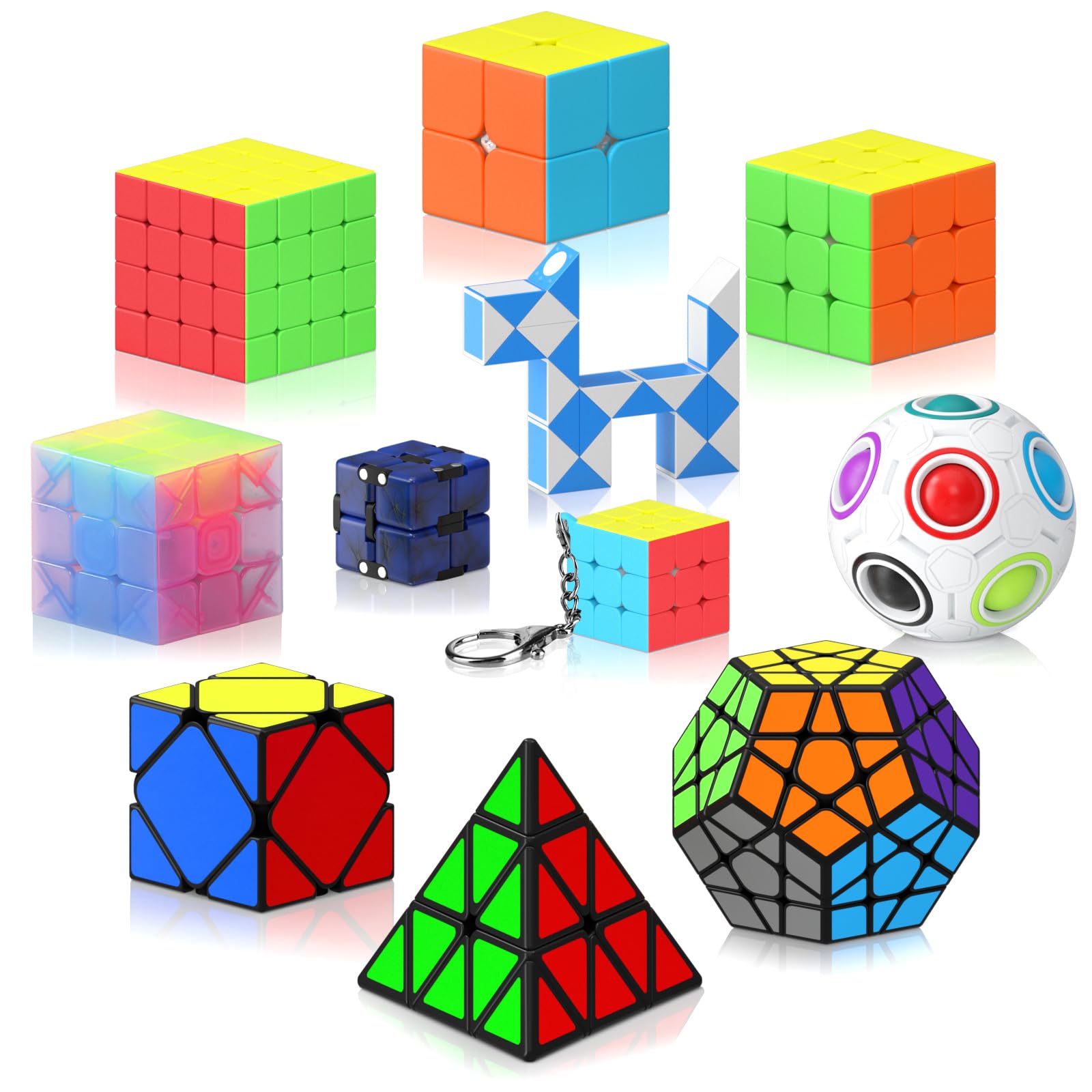 Vdealen Speed Cube Set, Magic Cube Set of 2x2 3x3 4x4 Pyraminx Megaminx Skewb Snake Infinity Cube Game, Christmas Birthday Party Gifts for Kids Teens Adults (11 Pack)