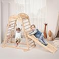 COSYLAND Indoor Playground, Wooden Jungle Gym Climber Playset with Slide, Quick Installation Toddler Climbing Toys for Small Spaces (Natural)