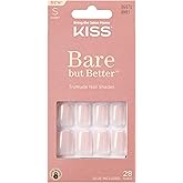 KISS Bare but Better Press On Nails, Glossy Pink, Short Length, Square Shape, 28 Fake Nails, Pink Gel Nail Glue Net Wt. 2g (0