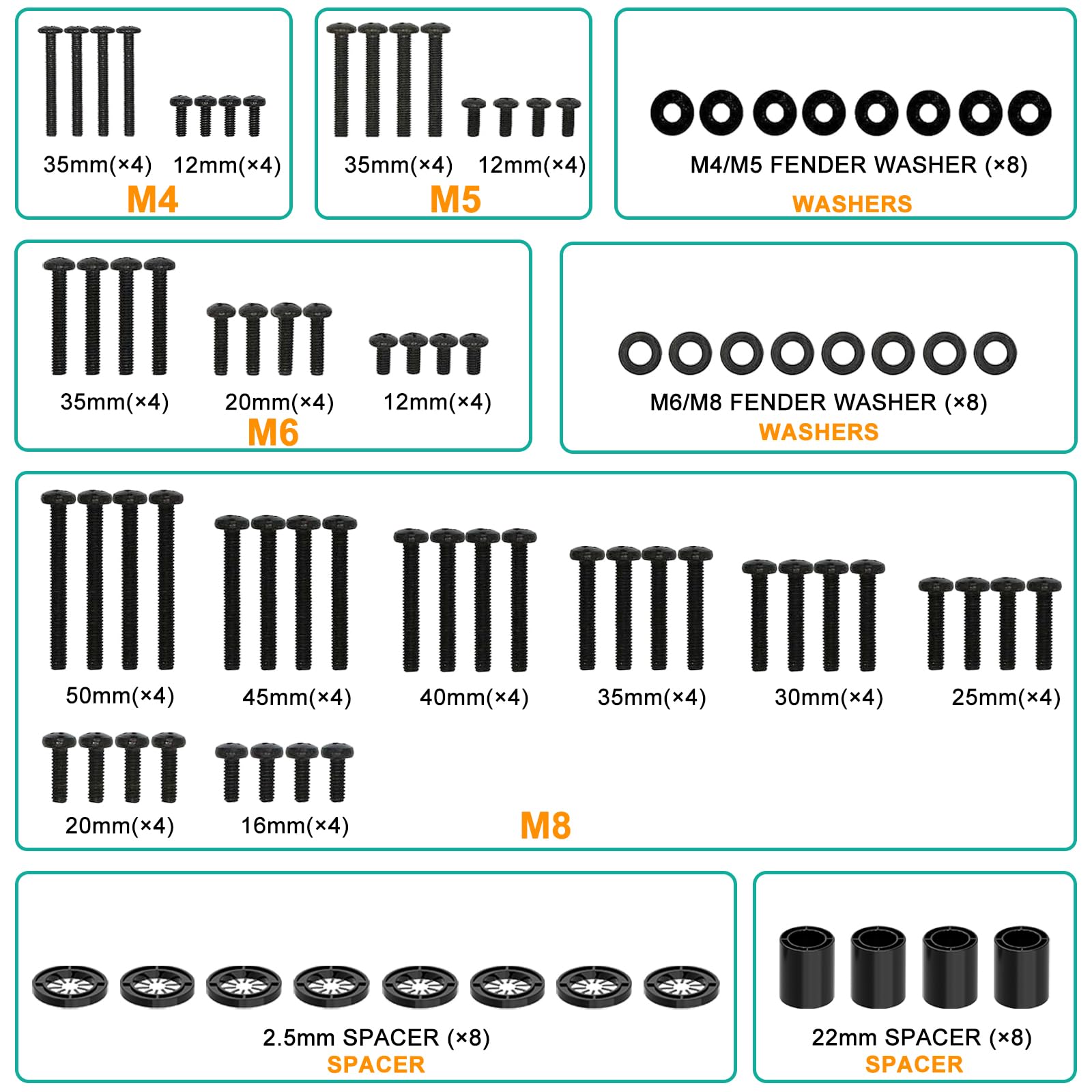 WALI Universal TV Mounting Hardware Kit Set Includes M4 M5 M6 M8 TV Screws and Spacer Fit Most TVs up to 80 inch (UVSP), Black