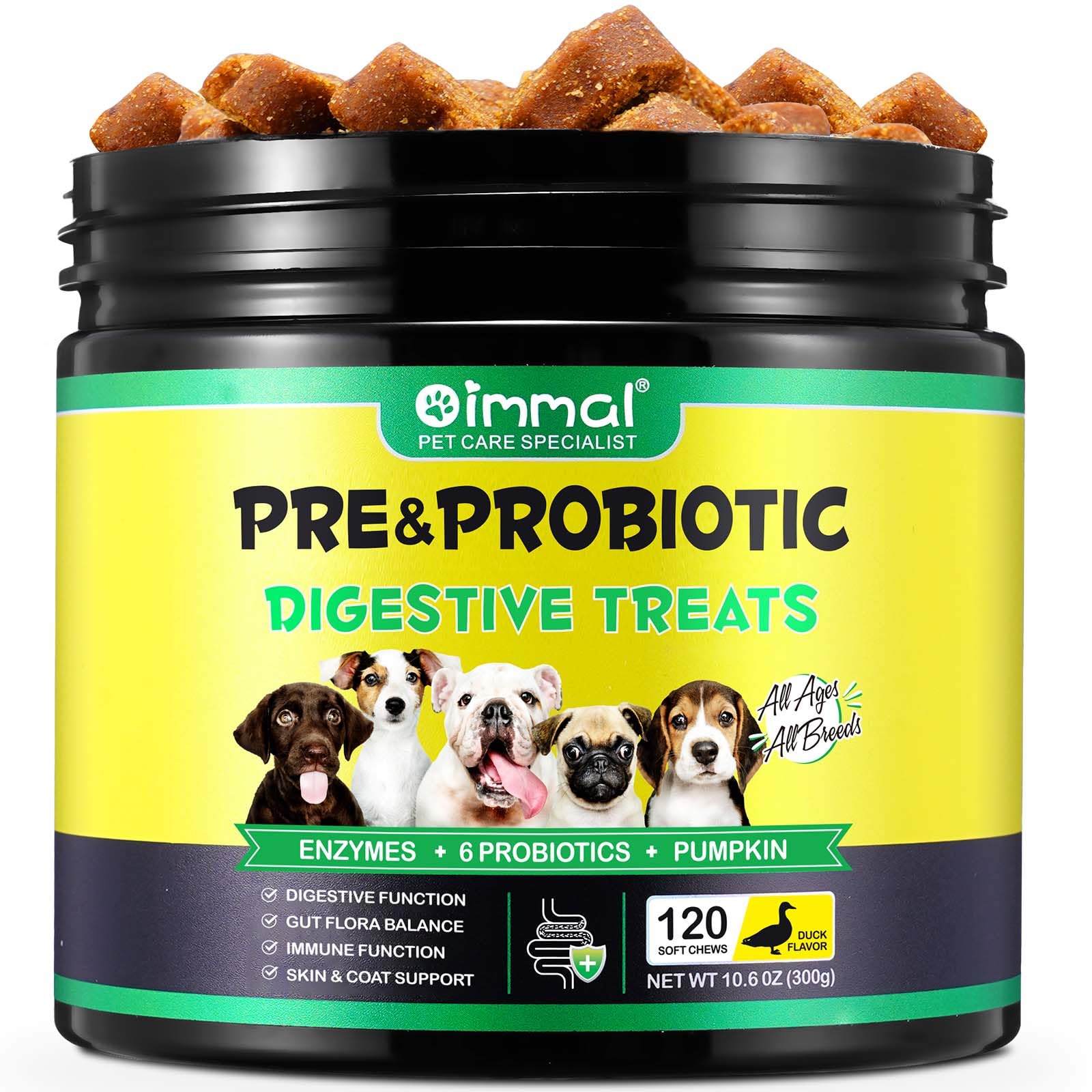 Probiotics for Dogs, 120 Natural Soft Chews with Pumpkin & Flaxseed | Pre & Probiotic Blend to Support Digestive Function, Gut Flora Balance, Immune Health & Everyday Vitality