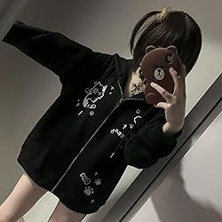 Dynict Womens Y2K Zip Up Cute Graphic Hoodies Cat