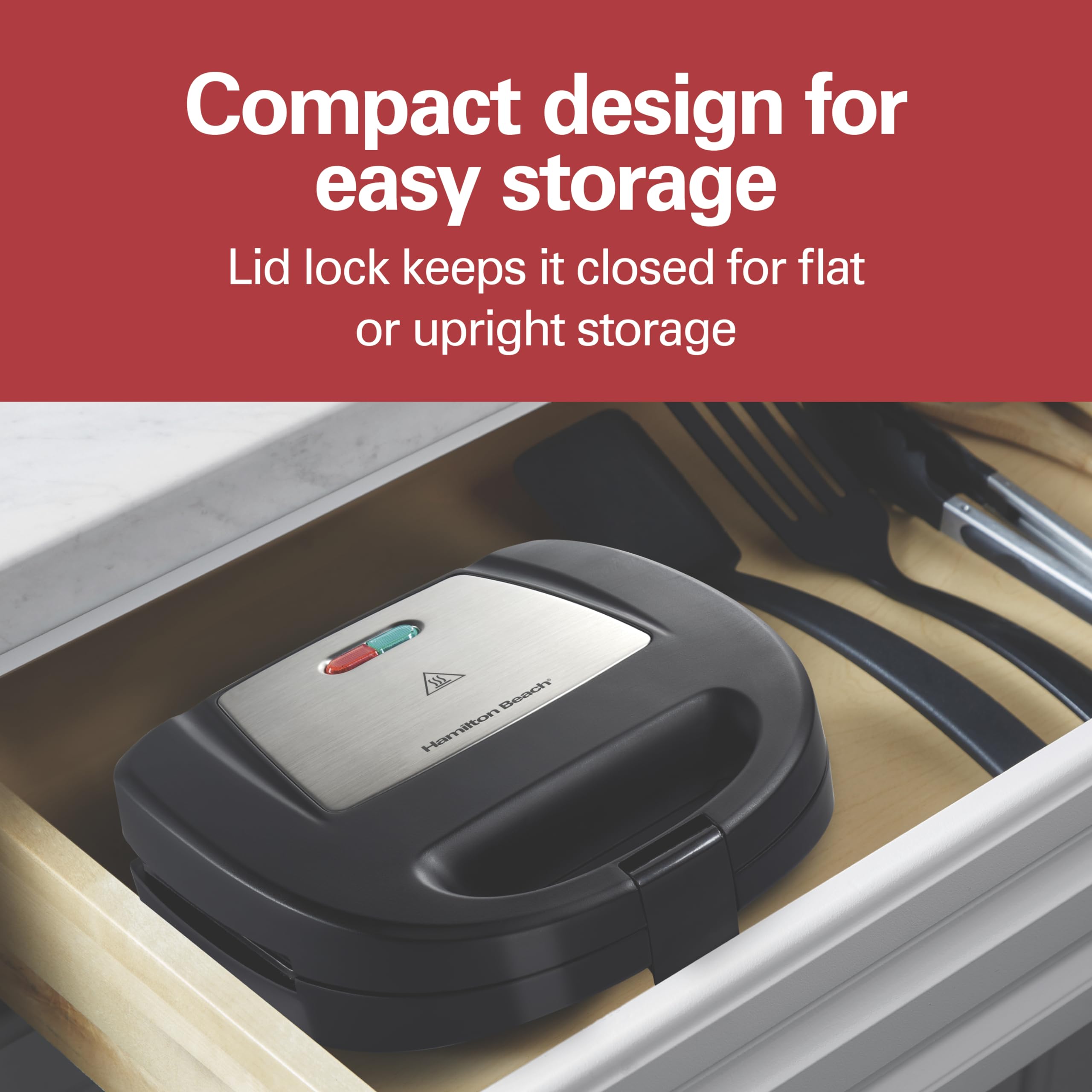 Hamilton Beach Electric Sealed Sandwich Maker Grill with PFAS-Free Nonstick Plates, Makes Stuffed French Toast, Omelets, Compact & Easy to Store, Black (25430G)