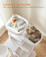 Feandrea Cat Tree 168 cm Large Tower 13 Scratching Posts 2 Caves Cream White view 4