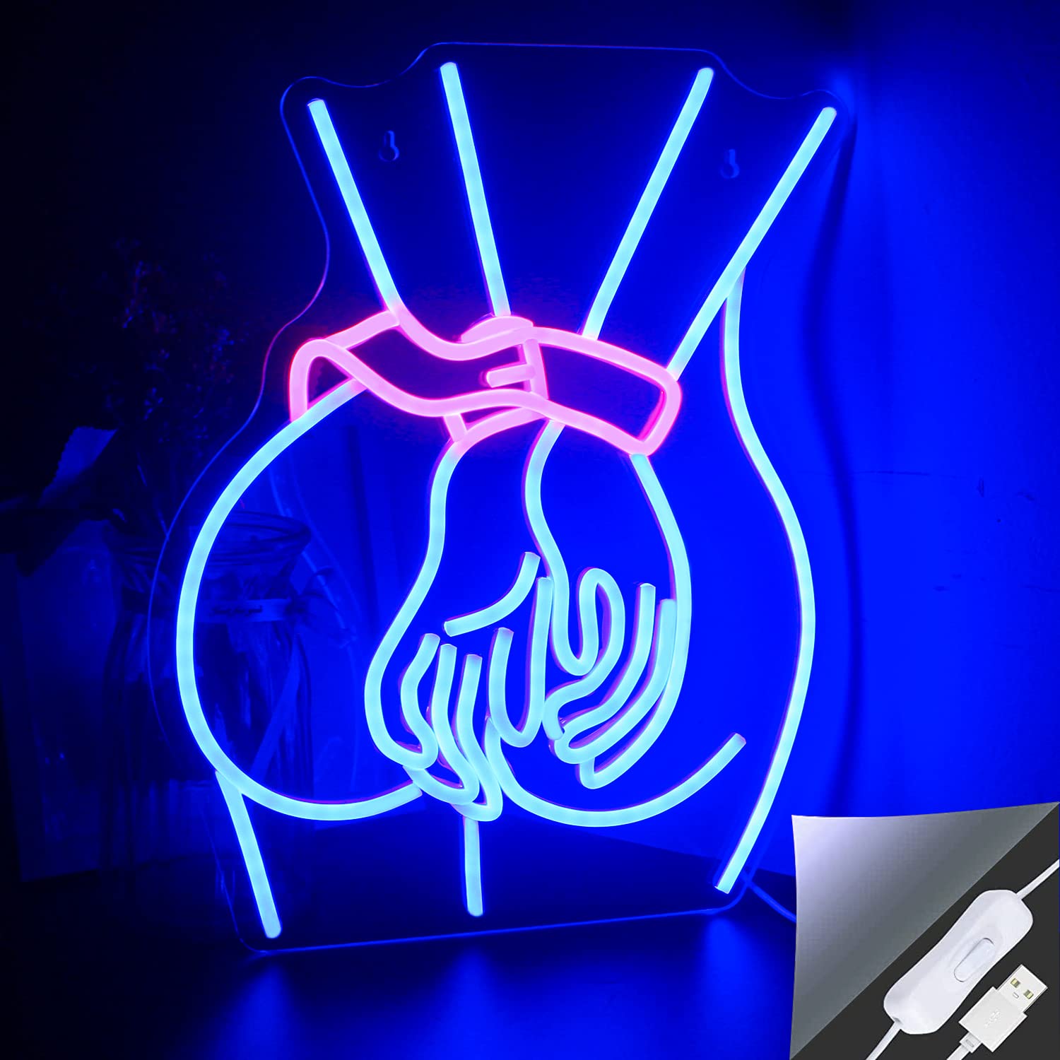 Photo 1 of Looklight Lady Neon Sign,Neon Sign for Wall Decor,Lady Back Neon Light Up Sign,LED Sign Blue Neon Sign for Bedroom Man Cave Game Room Home Party Art Decor,Bar,Club