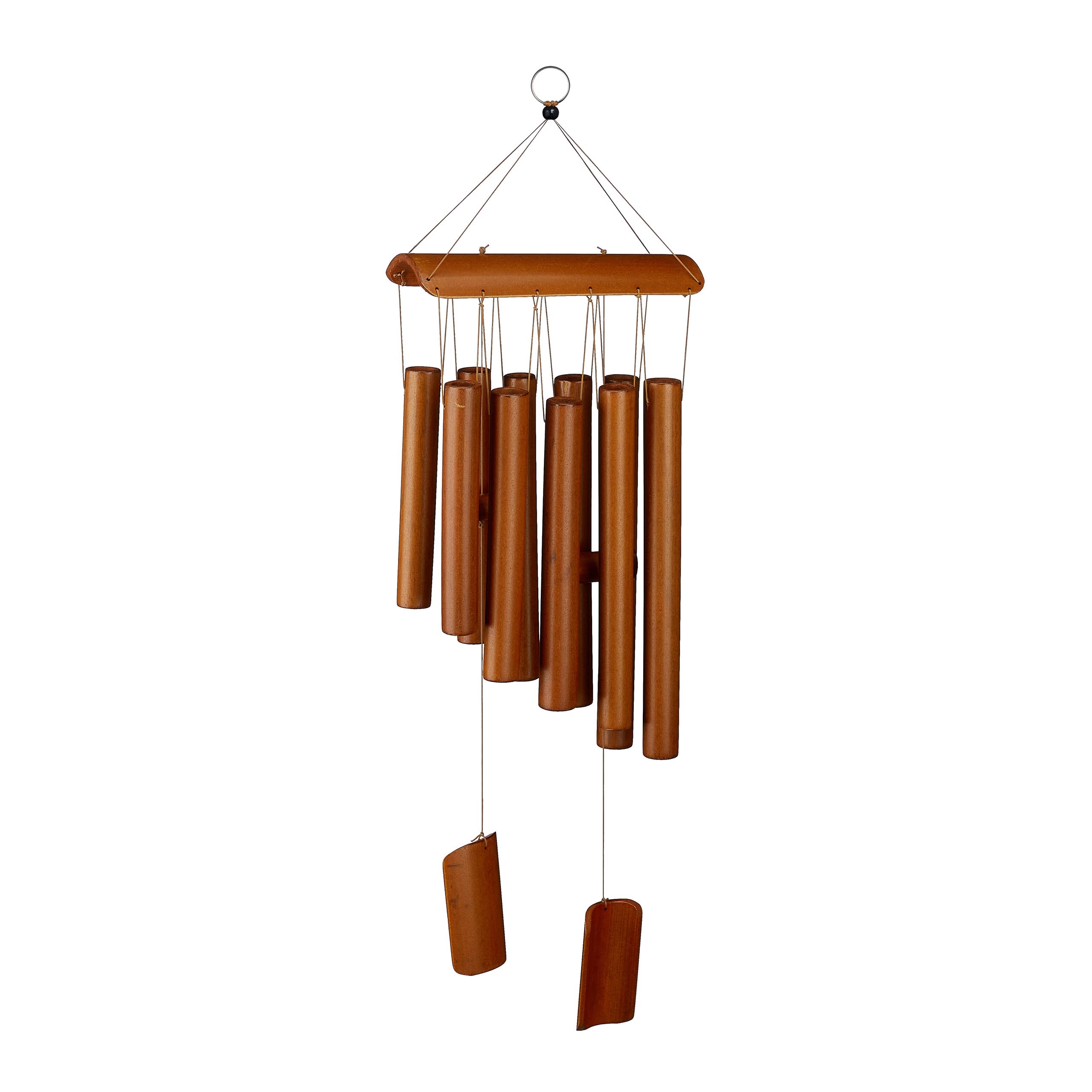 Relaxdays Wind Bamboo, Calm Sound Chimes with 12 Tubes, Hanging Decor Outdoors & Indoors, HxW: 58.5 x 18.5, Brown, 58.5 x 18.5 x 6.5 cm