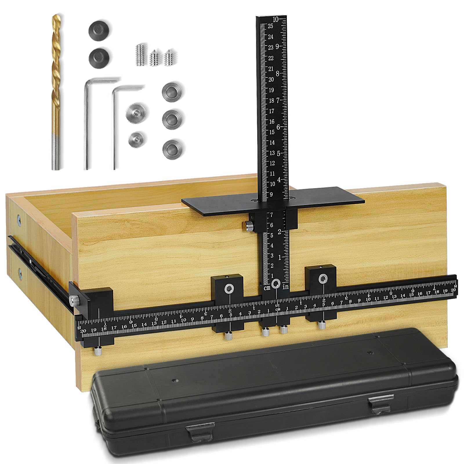 Photo 1 of Vicrays Cabinet Hardware Handle Jig - Aluminum Alloy Cabinet Template Tool Woodworking Drilling Hole Doweling Guide Punch Locator for Installation Handles Knob on Drawer Door Pulls