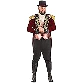 Fun Costumes Plus Size Scary Circus Ringmaster Costume, Men's and Women's Evil Ring Leader Outfit with Velvet Tailcoat, Hat 2X