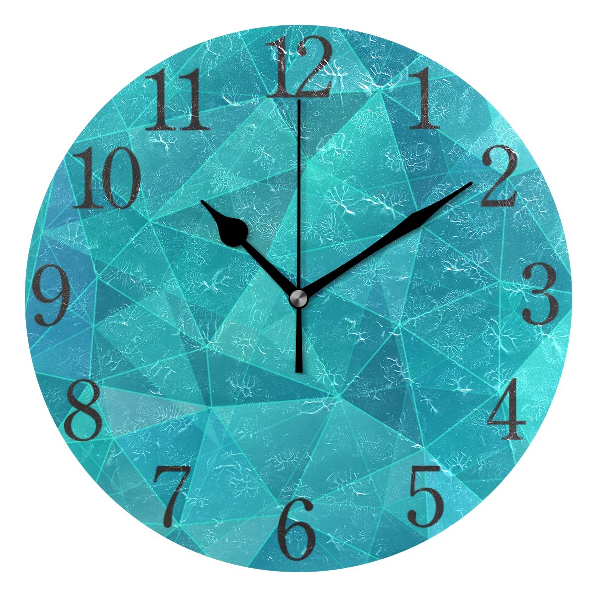 Mnsruu Geometric Teal Blue Triangle Round Wall Clock, Silent Non Ticking Oil Painting for Bedroom Living Room Office School Home Decor