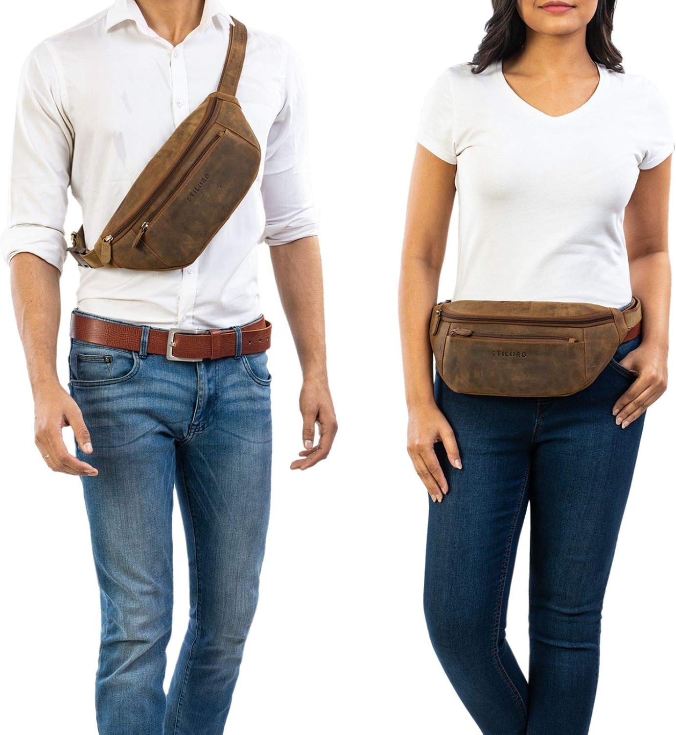STILORD 'Bryce' Vintage Fanny Pack Leather Belt Bag Large Vintage Bum Bag for Men Women Hip Bag Belt Bag Pouch for Jogging Festival Travel Colour:Middle Brown - Image 3
