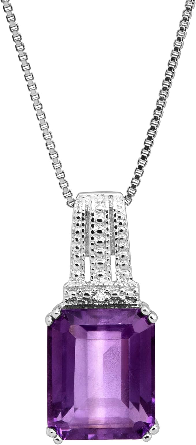 Amazon 天然アメジスト エメラルドカット ペンダント ネックレス ダイヤモンド付き スターリングシルバー ネックレス 通販