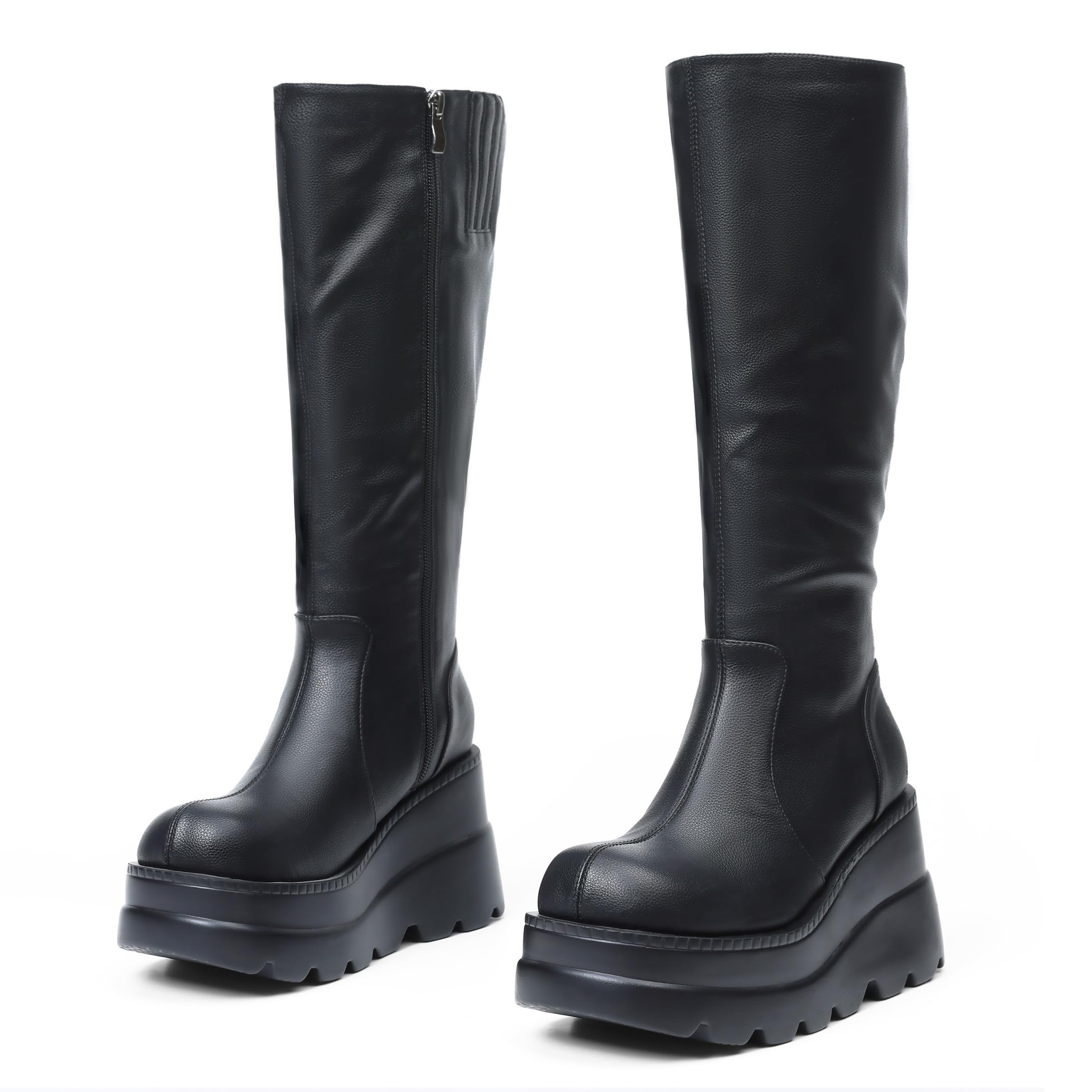 Photo 1 of **1 boot missing zipper** Womens High Platform Mid Calf Wedges Chunky High Heel Round-Toe Side Zip Fanshion Combat Boots For Women 38