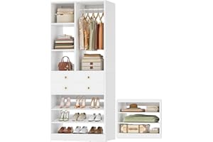 Besiost Small Closet System, 28"/2.3 FT Closet Organizer System with Drawers and Shelves, Walk-in Closets Systems for Small Closets, Free Standing Reach in Closet Tower, White