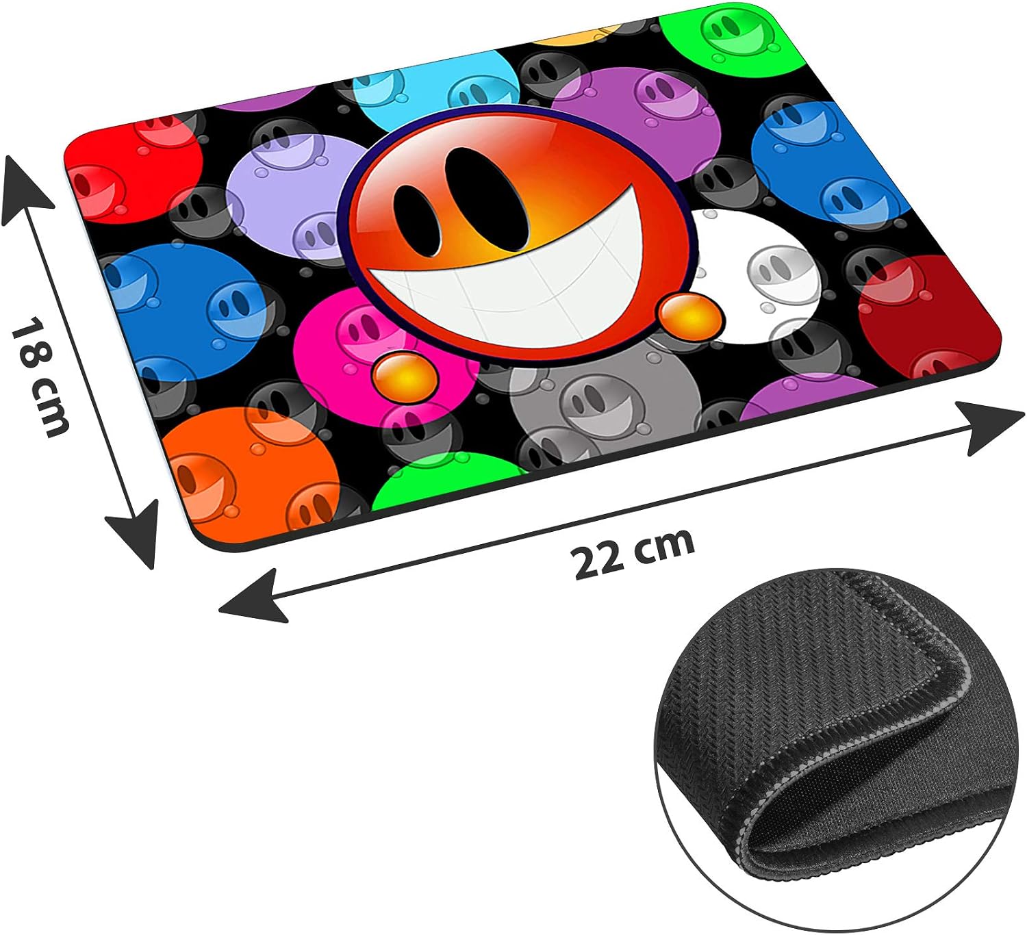 Pedea Neoprene Orange Smiley Design Mouse Mat, 22 x 18 cm - Image 3