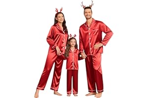 SWOMOG Family Matching Pajamas Set Silk Satin Button Down Sleepwear Long Sleeve Nightwear 2 Pcs Pj Set