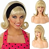 LONAI Retro Blonde Wig 50s 60s 70s Wig with Bangs for Women Beehive Vintage Style Synthetic Hair for Halloween Costume Party