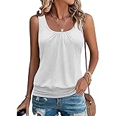 Micticsi Womens Banded Bottom Scoop Neck Tank Tops Pleated Loose Fit Sleeveless Tops Summer Outfits