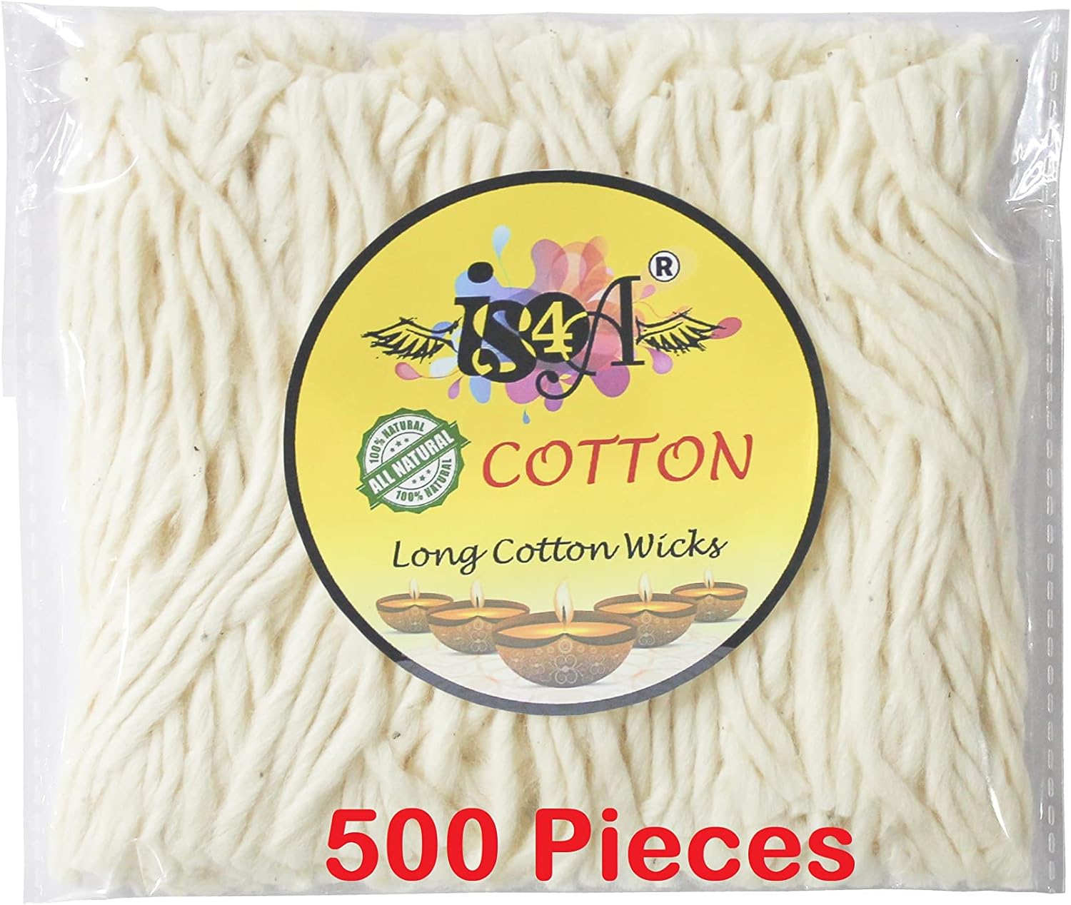Oil Lamps & Accessories - IS4A 500 Pcs Handmade Long Cotton Wicks for Puja Pooja Jyot Batti for Oil Lamp Diya for Diwali Deepawali Diya, Ideal for Brass, Kuber Clay Diya for Home Mandir Temple Clay Diyas