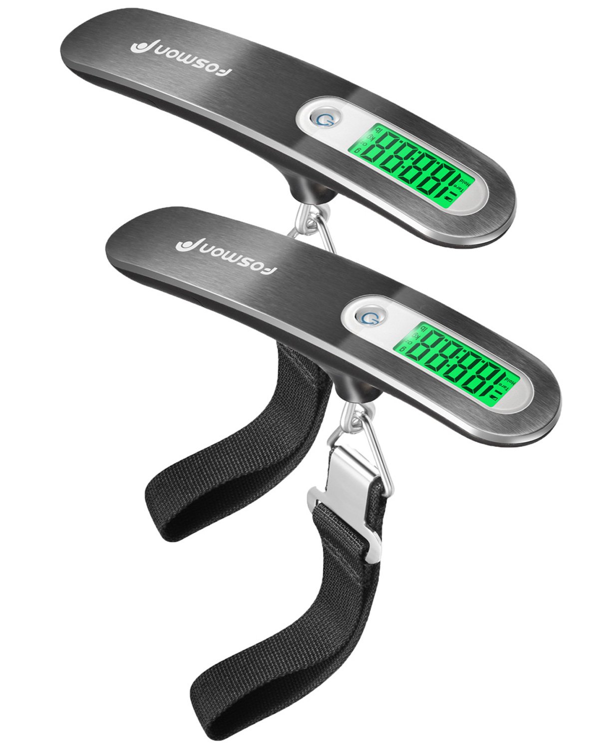 Fosmon Digital Luggage Scale (2 Pack) Digitial LCD Display Backlight Baggage Scale with 110lbs Capacity, Portable Stainless Steel Hanging Luggage Weight Scale with Tare Function for Travelers - Silver