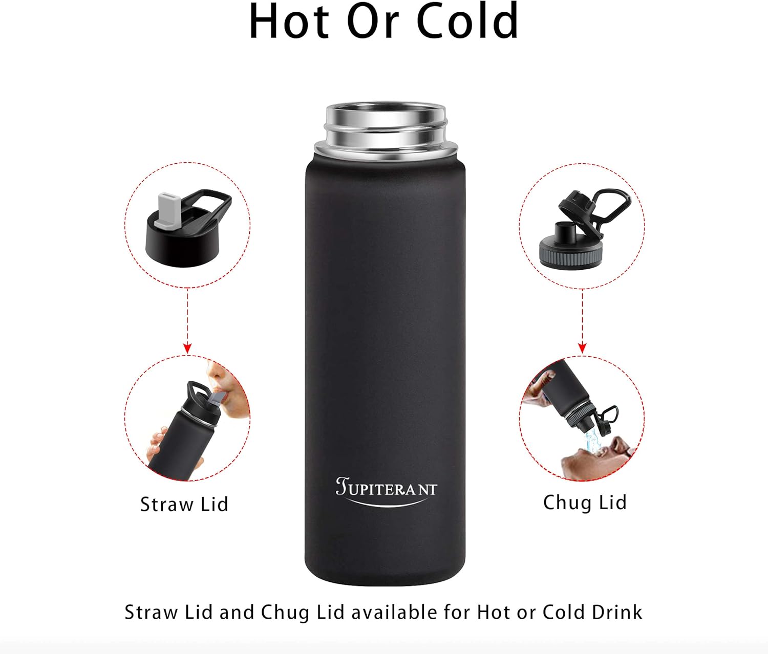 JUPITERANT Water Bottles, Simple Sports Insulated Flask Mug-Modern Hydro Bottle Cold&Hot 24/32OZ-Double Wall Stainless Steel-2Caps(Straw Lid&Chug Lid) : Sports & Outdoors