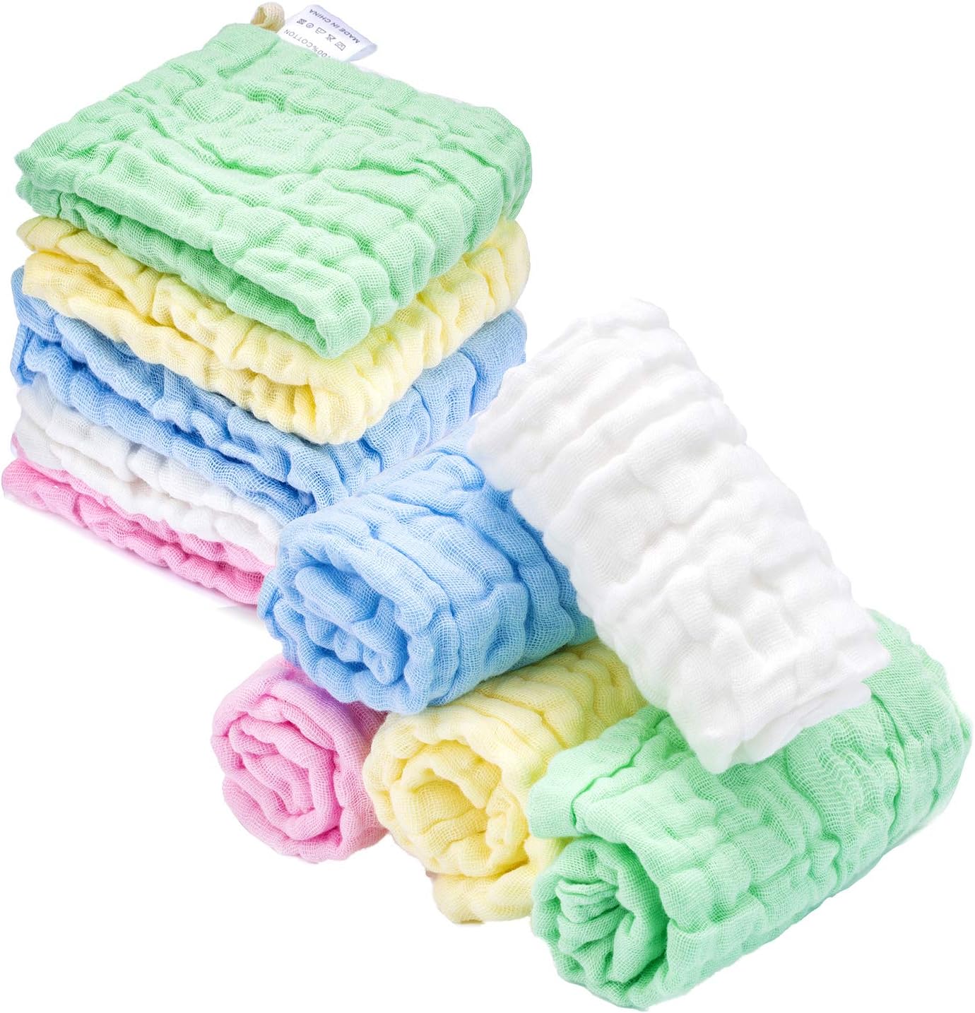 Kyapoo Baby Muslin Washcloths Absorb in 3 Seconds and Dry, Towels Premium Extra Soft Newborn Baby Face Towel, Baby Registry as Shower Gift 10 Pack