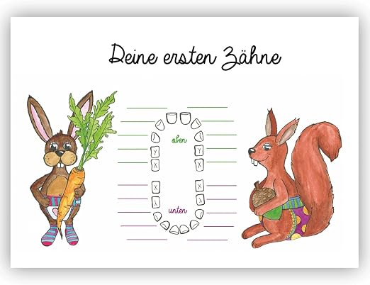 Karte Deine Ersten Zahne Zum Eintragen Baby Zahne Erster Zahn