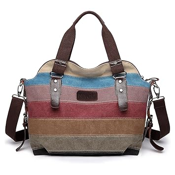 Nlyefa Damen Multi-Color-Striped Handtasche Canvas Große Desigual Umhängetasche Damentasche Canvas Henkeltasche, EINWEG