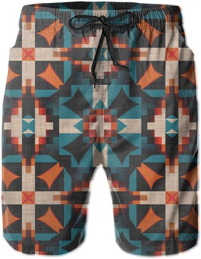 ZORIN Bañador para hombre, diseño de mosaico étnico, color naranja