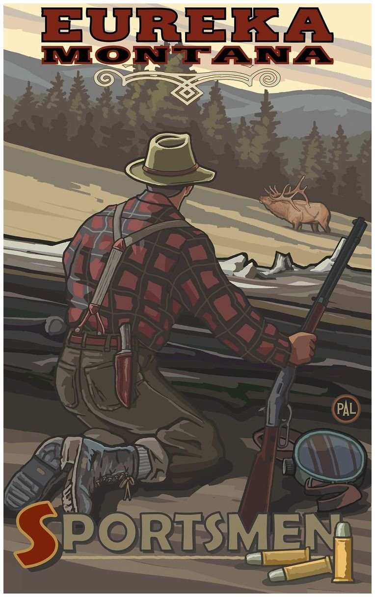 Eureka Montana Elk Hunter Travel Art Print Poster by Paul A. Lanquist (30" x 45")